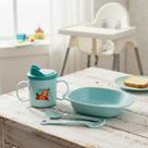 Kit Refeição Infantil Bebê 4 Peças Prato Copo Garfo Colher Cor:Azul