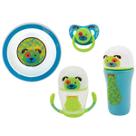 Kit Refeição Infantil Com Prato Copos e Chupeta Azul Kitstar