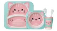Kit Refeição Infantil em Fibra de Bambu Ecológico 5 peças Gatinho - Buba Kit Refeição Infantil em Fibra de Bambu Ecológico 5 peças Gatinho - Buba