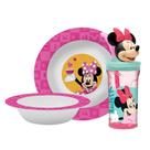 Kit Refeição Infantil Minnie Disney 3 Peças Prato, Tigela e Copo 3D 360ml - Tuut