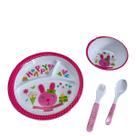 kit refeição infantil pratinho com divisoria com garfo e colher para criança bebê menino e menina