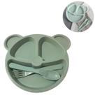 Kit Refeição Infantil Pratinho Urso Com Divisórias e Talheres Verde