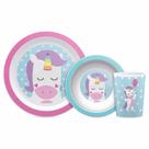 Kit Refeição Infantil - Prato - Bowl - Copinho - Animal Fun - Unicórnio - Buba
