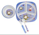 Kit Refeição Infantil Prato Com Divisórias Para Papinha Bebê Pratinho Jogo C/ 4 Pçs Alimentação Macaquinho