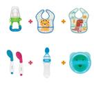 Kit refeição menino,prato,talheres,alimentador e babadores
