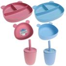 Kit Refeição Prato +Tigela + Copo 100% Silicone Baby Cores Kit Bebê
