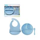 Kit Refeição Silicone Pratinho Babador e Colher Azul Buba