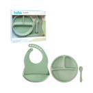 Kit Refeição Silicone Pratinho Babador e Colher Verde Buba