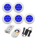 Kit Refletor Para Piscina 5 Leds 6w Luminária Rgb + Comando Kit Refletor Para Piscina 5 Leds 6w Luminária Rgb + Comando