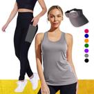 Kit REGATA DRY Tecido Furadinho + CALÇA leg LEGGING BOLSOS + Viseira DRY Conjunto Fitness Feminino 1006