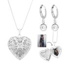 Kit Relicário com fotos coração colar e brinco argola ouro 18k Banhado