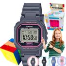Kit Relógio Casio Infantil Meninas Meninos Digital Resistente Agua Pequeno Alarme Preto LA-20WH + Cubo Magico