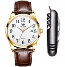 Kit Relógio Casual Masculino Olevs Luxo Gold + Acessório