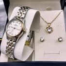 Kit Relógio Champion Feminino Pequeno com Colar e Pulseira Original Prata e Dourado com Nota Fiscal