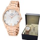 Kit Relógio Champion Rose Feminino C/ Zirconia Brinco Colar
