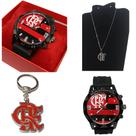 Kit Relógio CLUBE de REGATAS do F L A M E N G O / M E N G Ã O + Chaveiro + Corrente inox Na Caixa