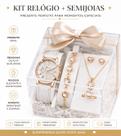 Kit Relógio de Luxo Feminino Branco + Conjunto de Joias Dourado e Branco Elegante