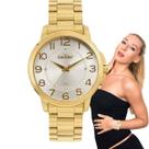 Kit Relógio de Pulso Condor Feminino Analógico Aço Inóx Prova Dágua Redondo Casual Dourado COPC21AEAJ/K4K + Semi Joias