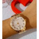 Kit Relógio de Pulso Feminino Pallyjane Prova água Aço Inox + Conjunto Colar e Brincos Folheado Ouro Rose Dourado