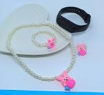 Kit Relógio Digital Bracelete Prova água Silicone Menina + Conjunto Infantil Colar e Pulseira Anel Miçangas com Pingente