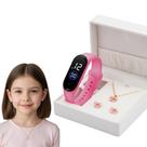 Kit Relógio Digital Infantil Colar Feminino E Brinco Rosa