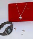 Kit Relógio Digital Led Feminino Wr Retrô Aço Inox + Conjunto colar e Brincos Folheado Tendência Moda