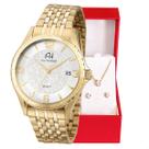 Kit Relógio Feminino Champion Analógico Ana Hickmann Dourado Analógico AH28964H Calendário Colar e Brincos