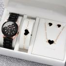 Kit Relógio Feminino + Colar + Brincos + Pulseira - Coração - Banhado a ouro