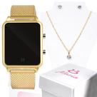 kit relogio feminino digital led dourado silicone