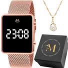 Kit Relógio Feminino Digital Rosé com Colar Pingente Pérola Aço Inoxidável Pulseira Silicone Caixa Premium