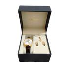 Kit Relógio feminino dourado 34mm Champion original pulseira de couro