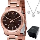 Kit relogio feminino lince rose gold com colar e brinco lrr4713 n2rx