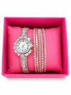 Kit Relógio Feminino Luxo Prateado com Pulseira de Strass Elegante Presente