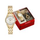 Kit Relógio Feminino Mondaine Coleção Fé Dourado 50m 32965LPMKDE1K1