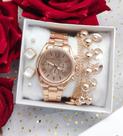 Kit Relógio Feminino Pallyjane Prova D'água Todo em aço Inoxidável Dourado Rose com Pulseira e Brincos + Caixa