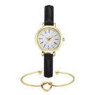 Kit Relógio Feminino Prata Pequeno Quartz Bracelete Coração