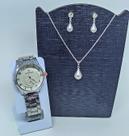 Kit Relógio Feminino Redondo Liso Aço Inox Analógico Quartzo Dourado Preto Rose +Colar e Brincos Folheado Ouro Presente
