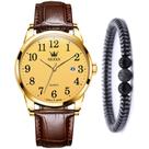 Kit Relógio Gold Casual Masculino + Pulseira Pedras Hematita Kit Relógio Gold Casual Masculino + Pulseira Pedras Hematita