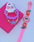 Kit Relógio Infantil Digital Crianças Quartz Disney Super Heróis Princesa Sereia Unicórnio + Pulseira e Brincos Miçangas
