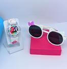 Kit Relógio Infantil Digital Pisca Luz Led musical Personagem Stitch Labubu Barbie + Óculos de Sol Infantil Gatinho