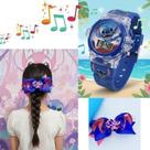 Kit relógio Infantil Digital Pisca Luz Led toca Musica Disney Stitch Lilo Angel + Laço de Cabelo Presilha Lembrancinha