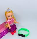 Kit Relógio Infantil Menina Digital Led Pulseira silicone Esporte + Mini Boneca Princesas Disney Articulada Presente Cor