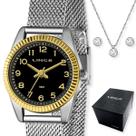 Kit relógio lince feminino dourado e prata com colar e brinco lrt4674l p2sx Kit relógio lince feminino dourado e prata com colar e brinco lrt4674l p2sx