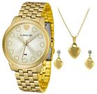 Kit Relogio Lince Feminino Lrgh093l Kv72 Dourado Analogico