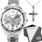 Kit Relógio Masculino Analógico Prateado Aço Inox Colar com Oração Pai Nosso e Caixa Premium Elegante