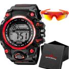 Kit Relógio Masculino Digital Grande Redondo à Prova dÁgua Pulseira Silicone com Óculos de Sol Esportivo e Caixa Premium