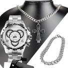 Kit Relógio Masculino Prova D'agua aço + Corrente Prata E Pulseira
