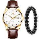 Kit Relógio Masculino Social Gold OLevs Luxo + Pulseira Bolinha