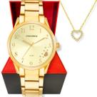 Kit Relogio Mondaine Feminino Dourado Coração Colar 99765lpmvde2 Original Garantia Prova Dagua Semijoias Fashion