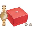 Kit Relógio Mondaine Feminino Espelhado Dourado com Brinco Cristais 32830LPMKDE1K1